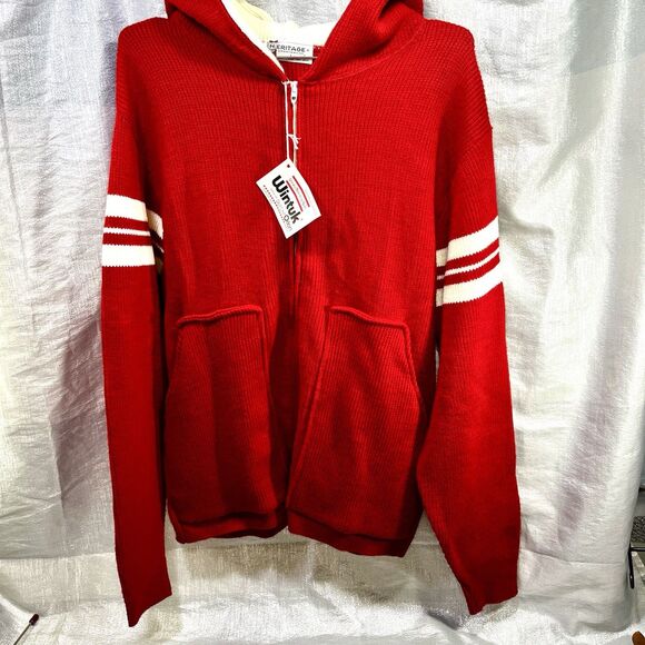 Vintage Heritage Wintuk Varsity Zip Up Red White Knitted Cardigan USA Size Large - Picture 1 of 10